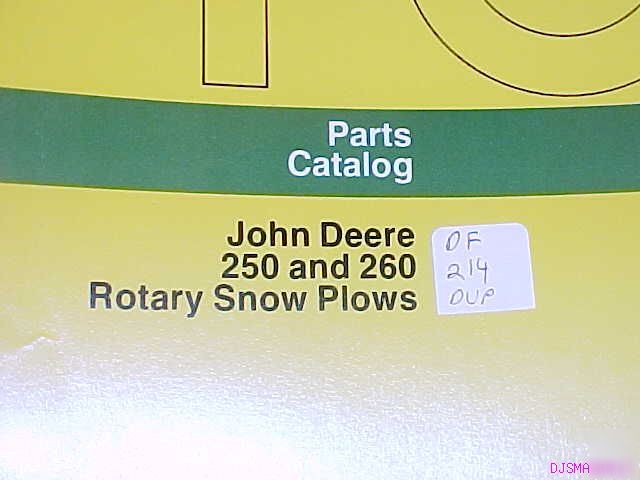 John deere 250 260 rotary snow plows parts catalog