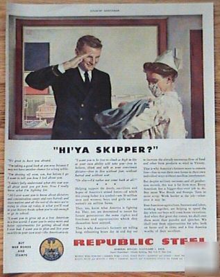New 1943 republic steel hi ya skipper born baby ad
