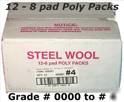 Steel wool 12-8 pad poly packs grade 00