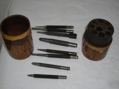Antique old set of starrett metal punch in wood case