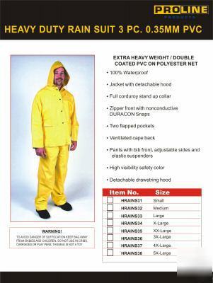 0.35MM heavy duty 3PC. rain suit gear w/ hood size s