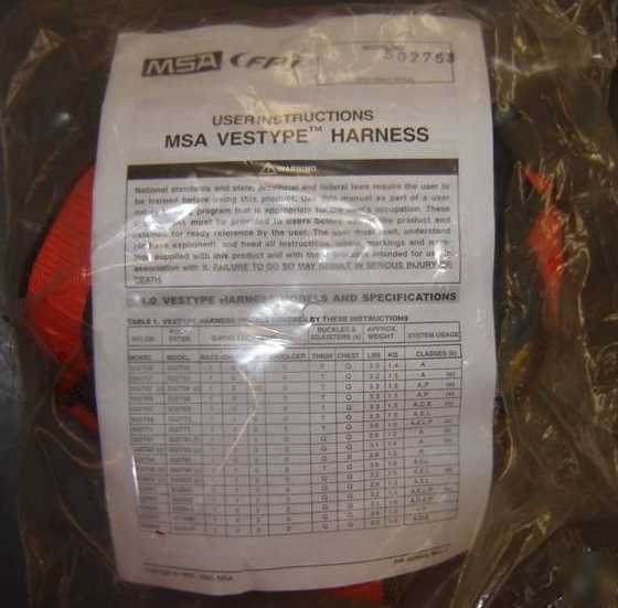 New msa fp 502753 vestype safety harness no 
