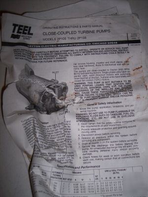 Teel centrifugal pump 3/4 hp #2P108 bronze turbine