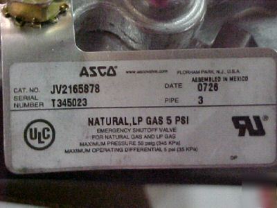 New asco emergency gas shut-off valve JV216-587-8 5 psi