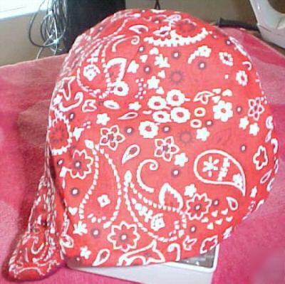 Reversable red paisley welder cap hat caps hats 