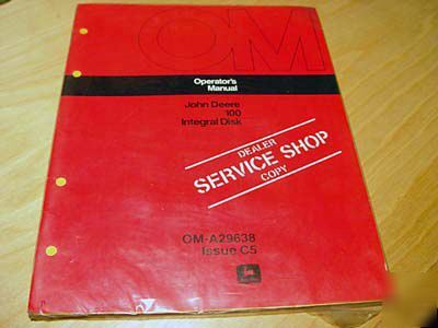 John deere 100 integral disk disc operator's manual jd