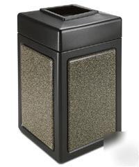38 gl. stonetec square waste receptacle black w/ aspen