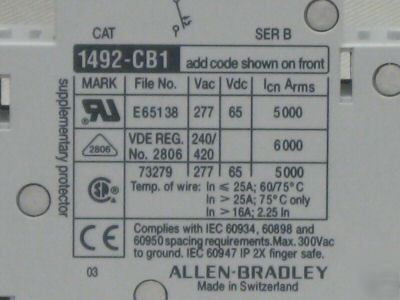 A-b circuit breaker 30 amp 1492-CB1H300 series b