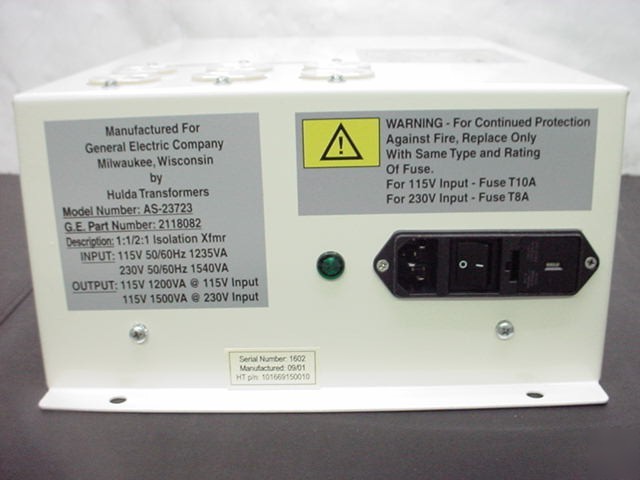 New isolation transformer 115 volt 1200 va 115/230 vac